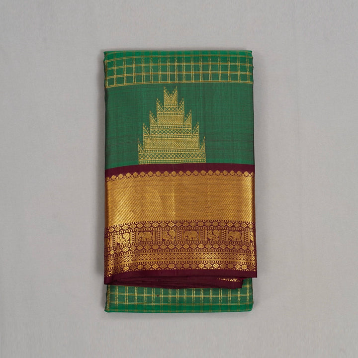Hayagrivas Handloom Emerald Green Kanjivaram Silk Saree with Burgundy Border KBE2340B15-2