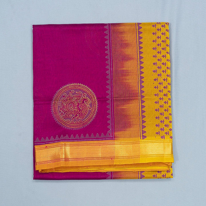 Hayagrivas Vadamalli Purple Pure Printed Silk Cotton Saree HBF195E1-1
