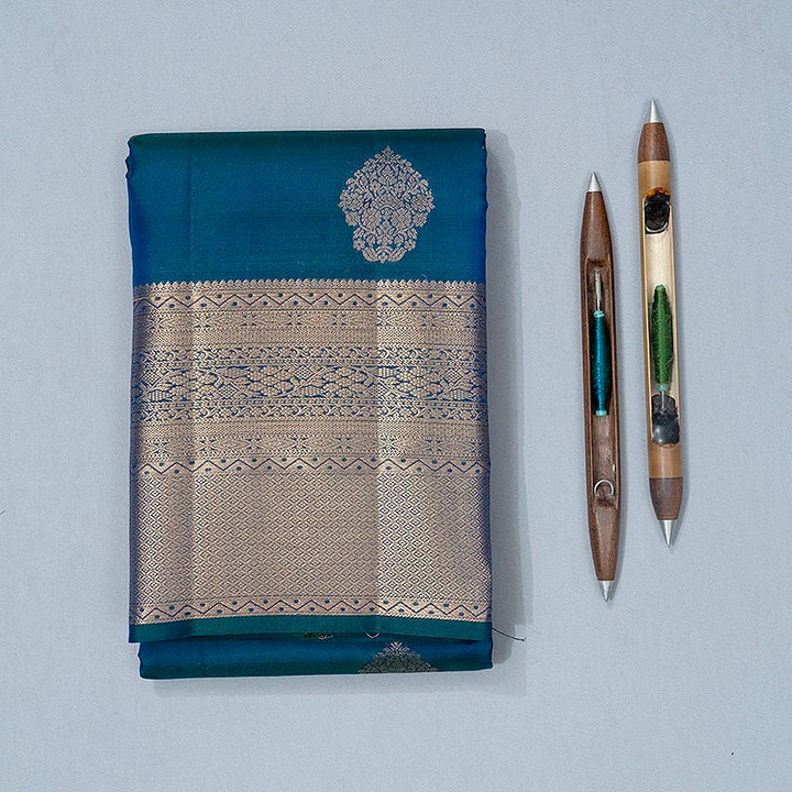 Hayagrivas Handloom Peacock Blue Kanjivaram Silk Saree KBF695G6-4