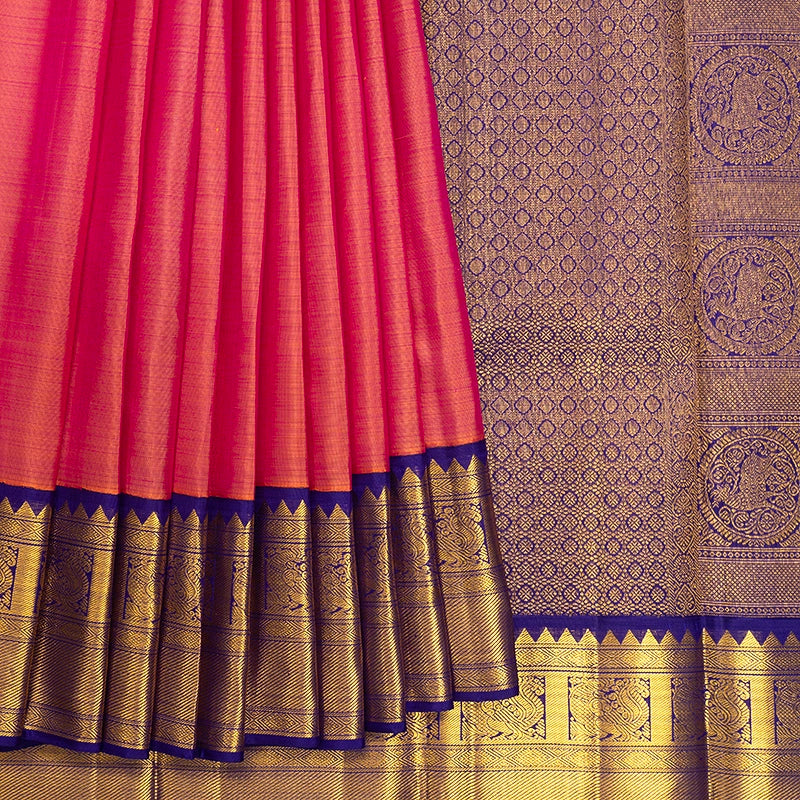 Hayagrivas Handloom Dual Tone (Pink & Orange) Kanjivaram Silk Saree KBF473F2-3