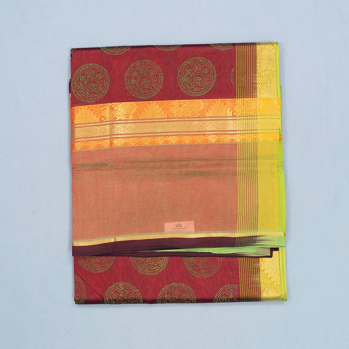 Hayagrivas Dark Maroon Pure Printed Silk Cotton Saree HBF195E4-3