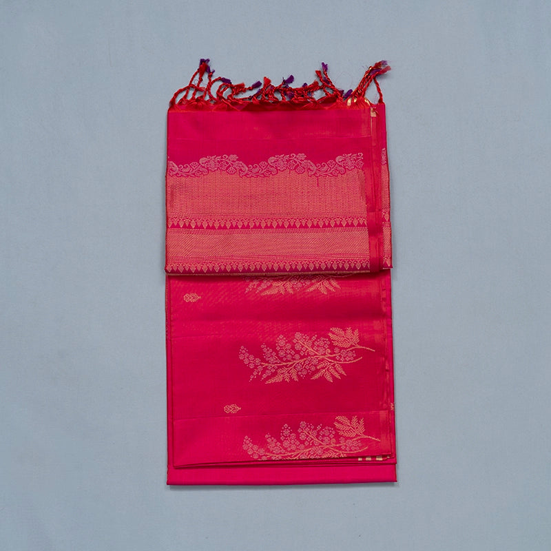 Hayagrivas Reddish-Pink Handloom Soft Silk Saree KSBE85A23-1