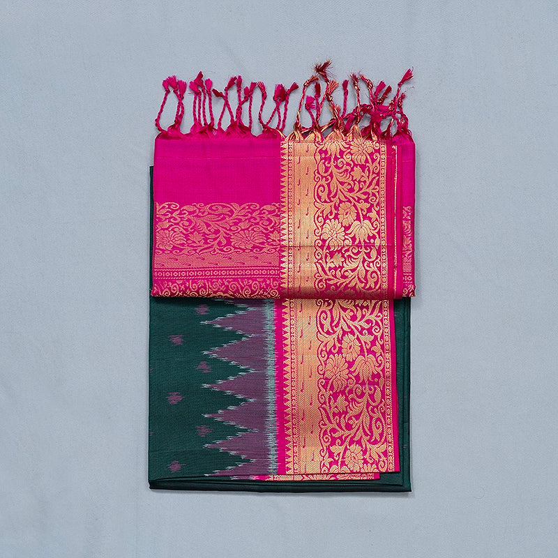 Hayagrivas Peacock Green Handloom Ikkat Soft Silk Saree KBE2154A6-4