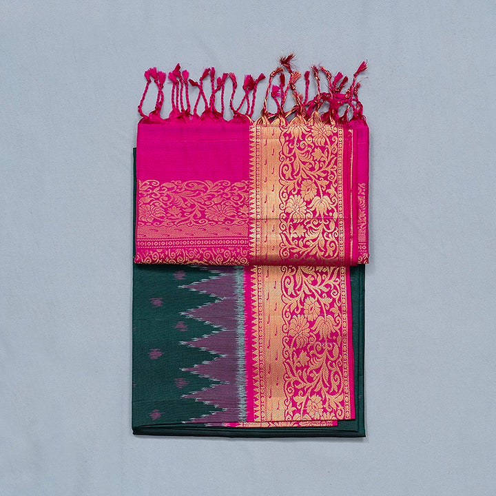 Hayagrivas Peacock Green Handloom Ikkat Soft Silk Saree KBE2154A6-4