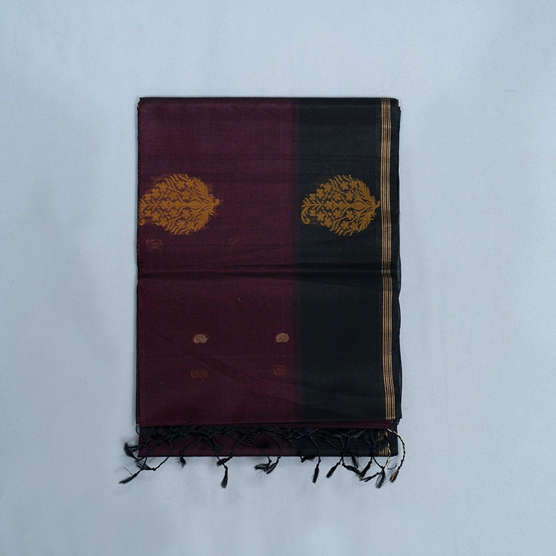 Hayagrivas Wine Ikkat Kora Silk Cotton Saree KSBE92A10-3