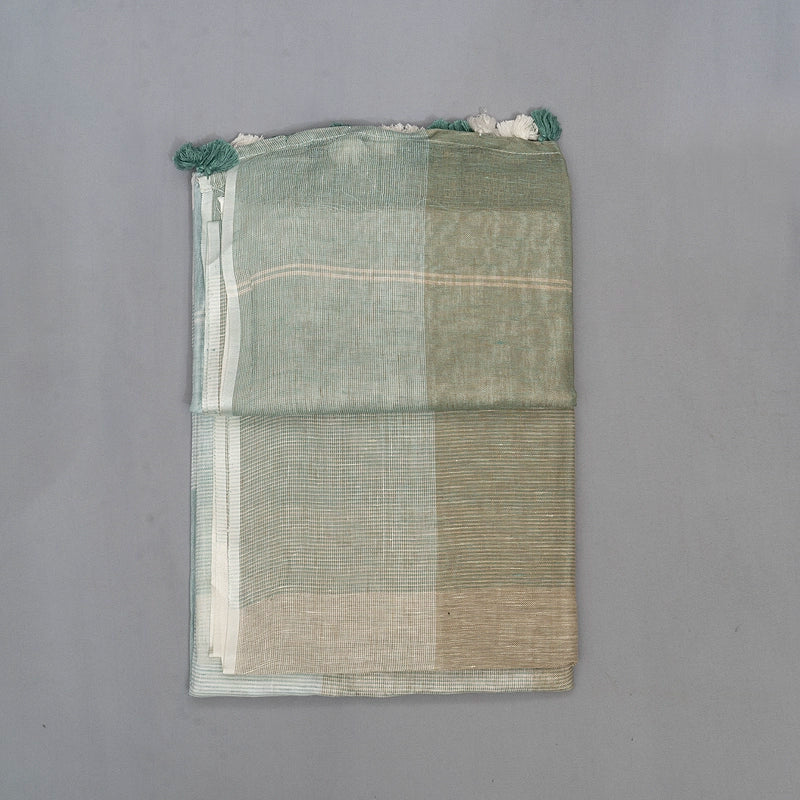Hayagrivas Pista Green & Powder Blue Checks Handloom Linen Saree KBE2531C3-5