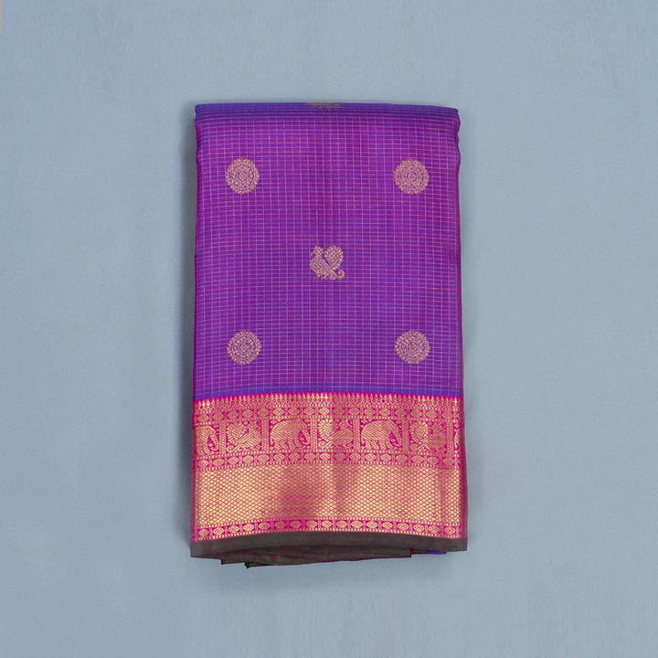 Hayagrivas Handloom Purple Kanjivaram Silk Saree with Rani Pink Border KBE2045A7-1