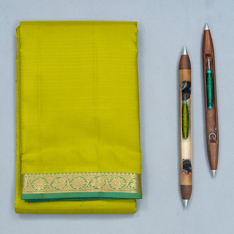 Hayagrivas Handloom Lime Green Kanjivaram Silk Saree with Green Border KBF582G1-16