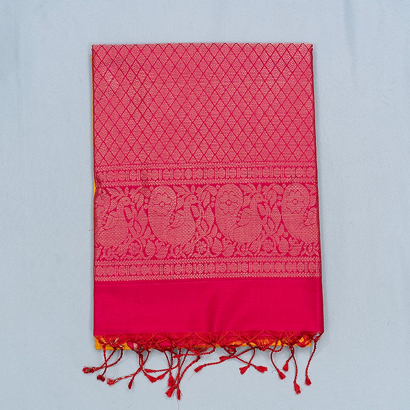 Hayagrivas Mango Orange Handloom Soft Silk Saree KBE2141A5-1