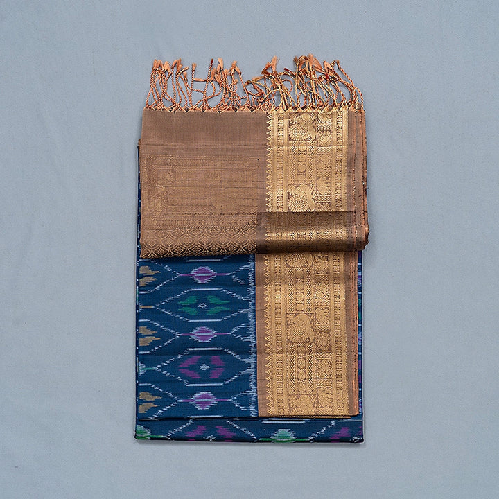 Hayagrivas Deep Peacock Blue Handloom Ikkat Soft Silk Saree KBE2150A2-4