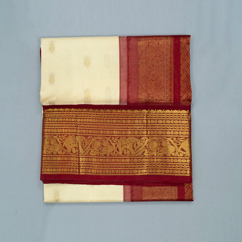 Hayagrivas Half-White Pure Silk Cotton Saree SSCBF16D4-21