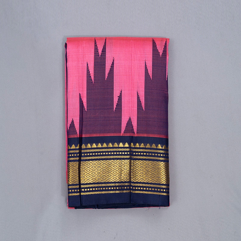 Hayagrivas Rose Pink Pure One-sided border Kanjivaram Silk Saree KBF514F2-2
