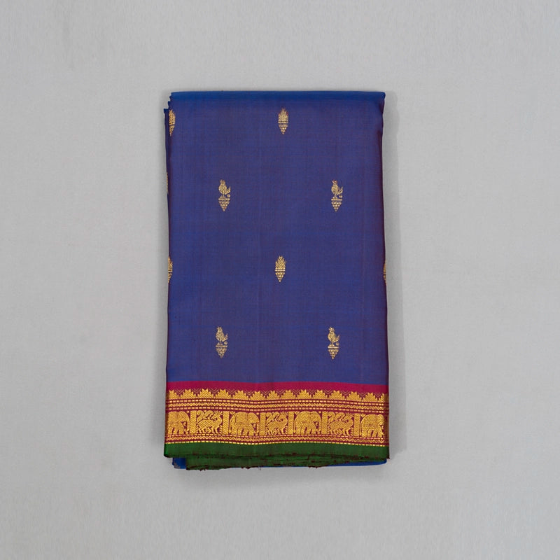 Hayagrivas Handloom Purplish-Blue Kanjivaram Silk Saree with Wine Purple Border KBE1713K2-2
