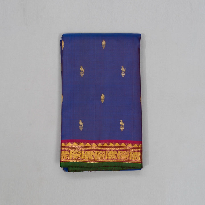 Hayagrivas Handloom Purplish-Blue Kanjivaram Silk Saree with Wine Purple Border KBE1713K2-2