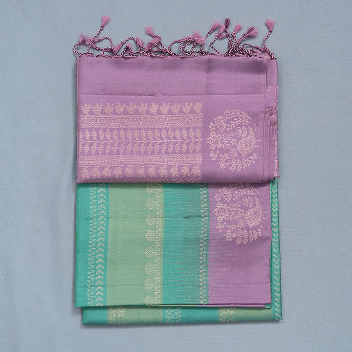 Hayagrivas Blue &amp; Green Stripes Handloom Soft Silk Saree KBF534G5-1