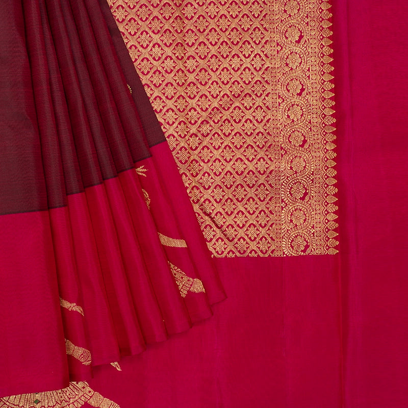 Hayagrivas Handloom Wine Maroon Kanjivaram Silk Saree with Rani Pink Border KBF391F2-5