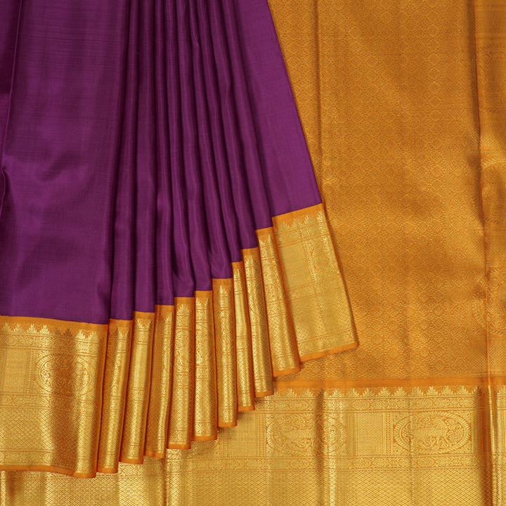 Hayagrivas Handloom Vadamalli Purple Kanjivaram Silk Saree with Orange Border KBF112D1-4