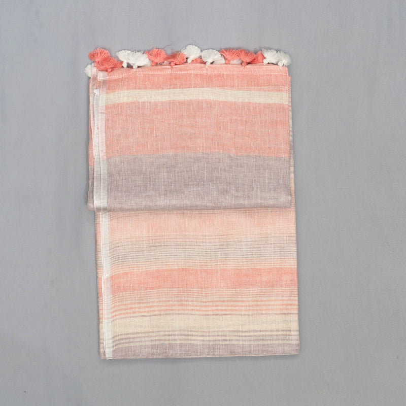 Hayagrivas Lilac & Peach Pink Stripes Handloom Linen Saree KBE2531C4-1