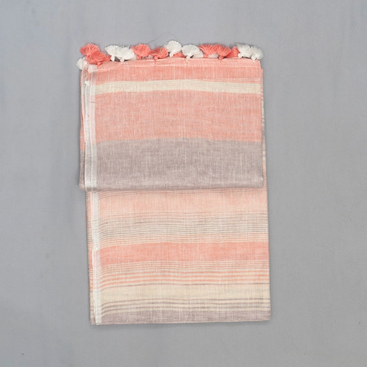 Hayagrivas Lilac & Peach Pink Stripes Handloom Linen Saree KBE2531C4-1