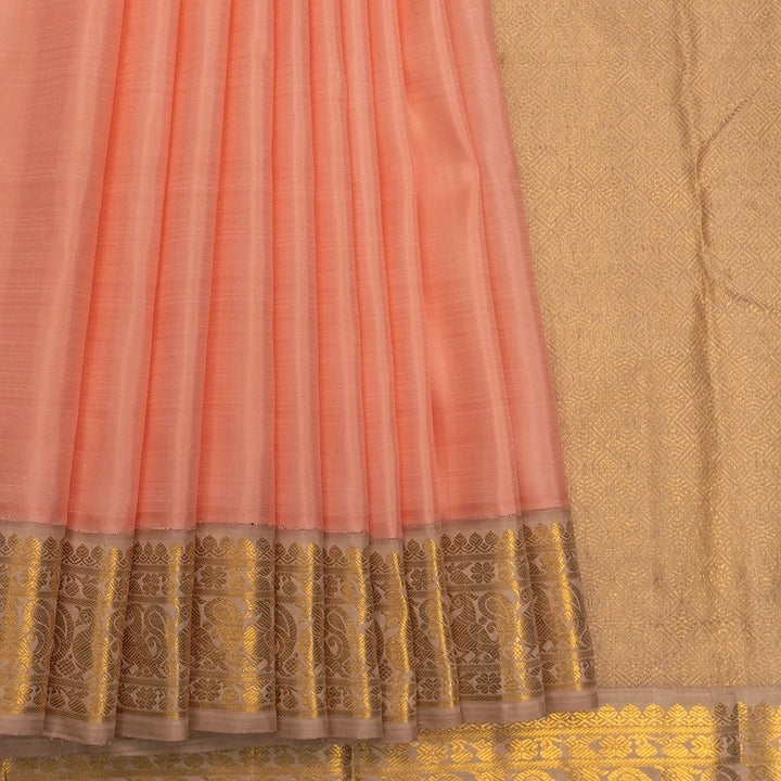 Hayagrivas Handloom Peach Pink Kanjivaram Silk Saree with Creamy Peach Border KBF443F2-2