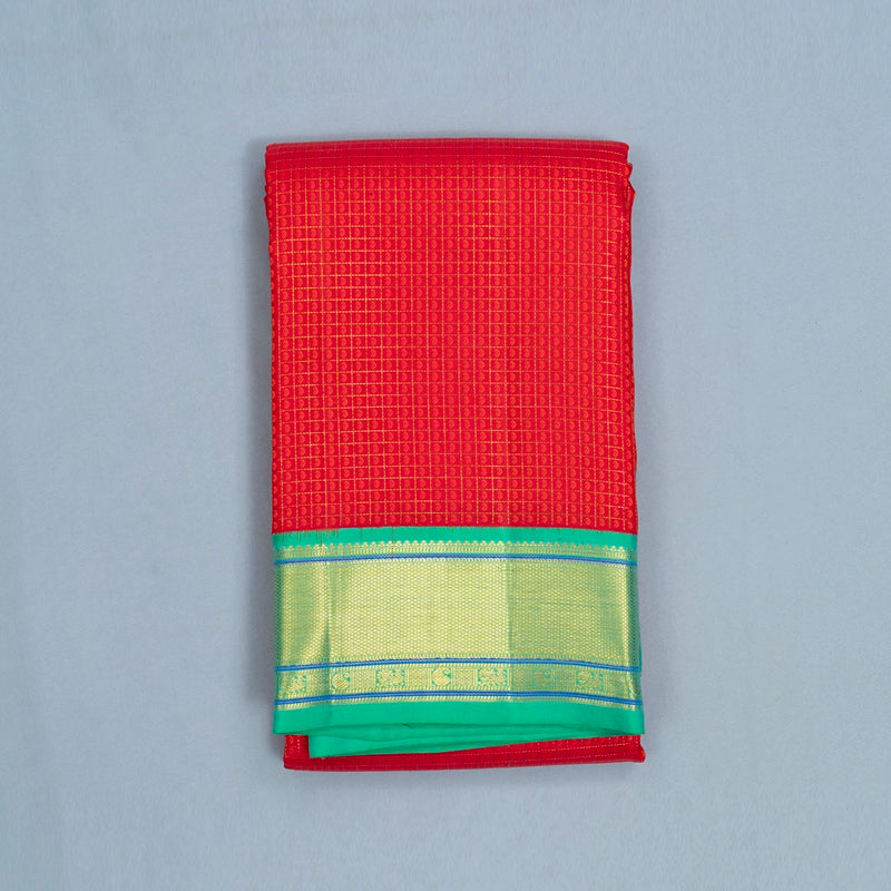 Hayagrivas Handloom Red Kanjivaram Silk Saree with Aqua Green Border KBF427F5-3