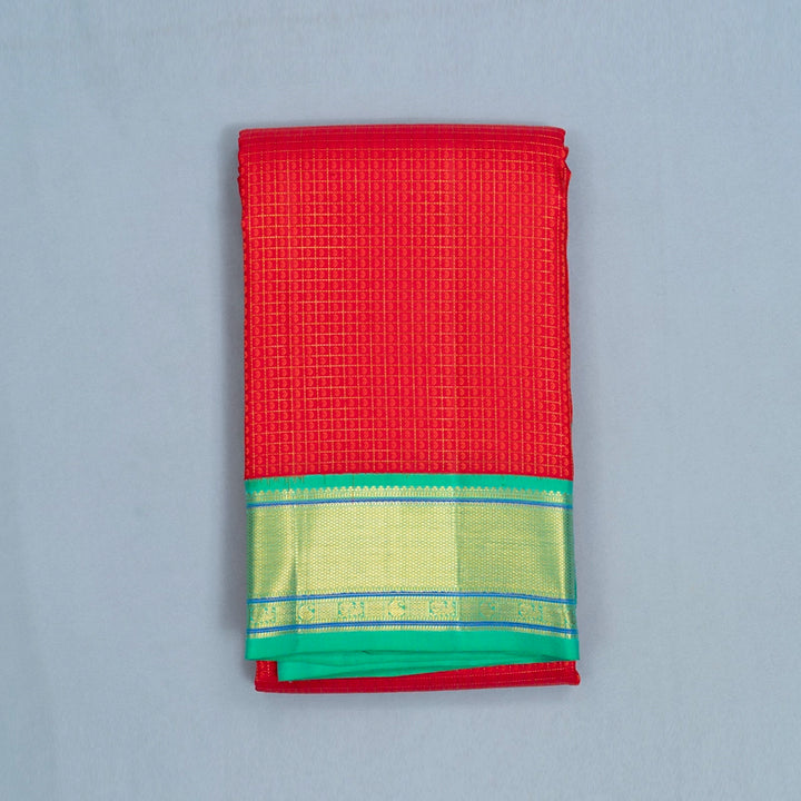 Hayagrivas Handloom Red Kanjivaram Silk Saree with Aqua Green Border KBF427F5-3