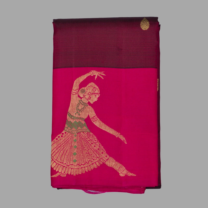 Hayagrivas Handloom Wine Maroon Kanjivaram Silk Saree with Rani Pink Border KBF391F2-5