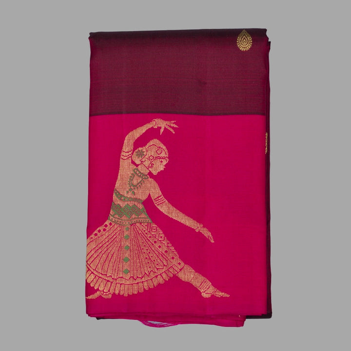 Hayagrivas Handloom Wine Maroon Kanjivaram Silk Saree with Rani Pink Border KBF391F2-5