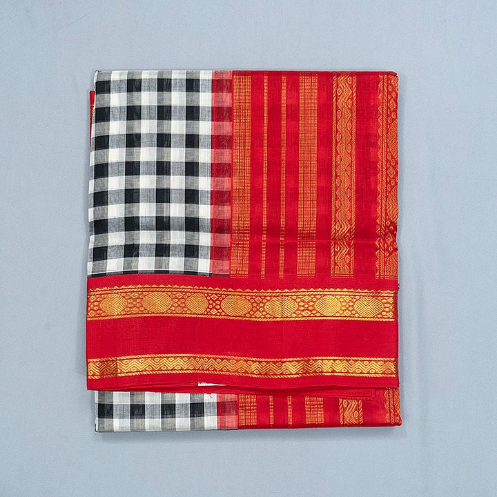 Hayagrivas Black &amp; White Checks Pure Silk Cotton Saree HBF42D5-2