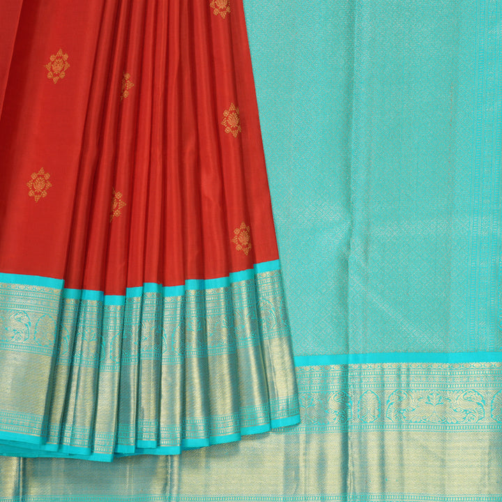 Hayagrivas Handloom Red Kanjivaram Silk Saree with Sky Blue Border KBE2399C1-1