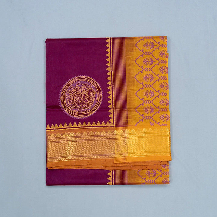 Hayagrivas Dark Magenta Pure Printed Silk Cotton Saree HBF195E2-2