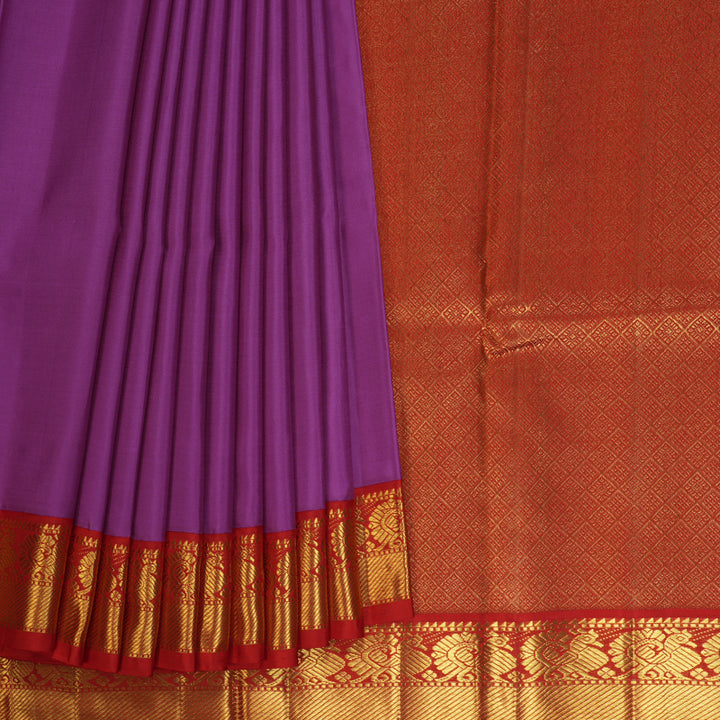 Hayagrivas Handloom Purple Kanjivaram Silk Saree with Red Border KBE2357B6-1