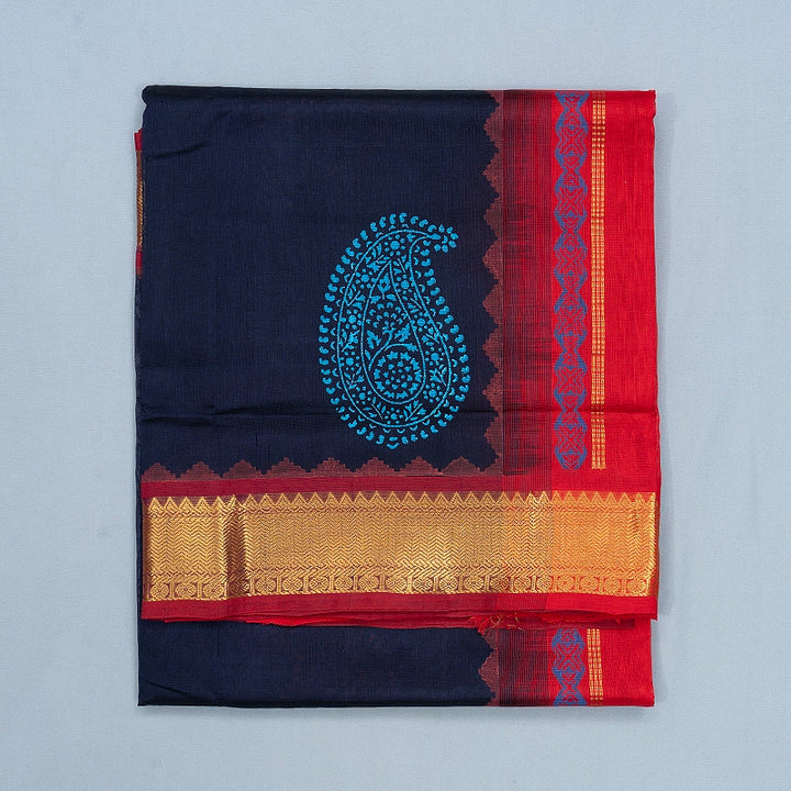 Hayagrivas Navy Blue Pure Printed Silk Cotton Saree HBF195E3-7