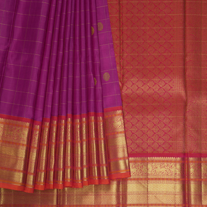 Hayagrivas Handloom Magenta Kanjivaram Silk Saree with Orangish-Pink Border KBE1742K9-1