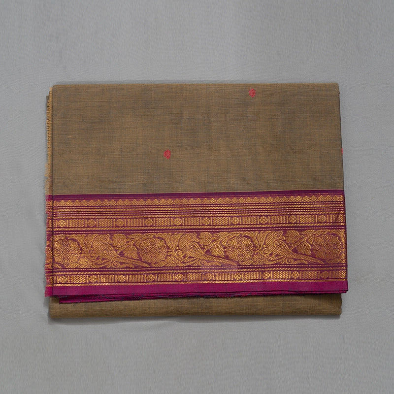 Hayagrivas Greyish-Brown Handloom Chettinad Cotton Saree SSCBF63E14-10
