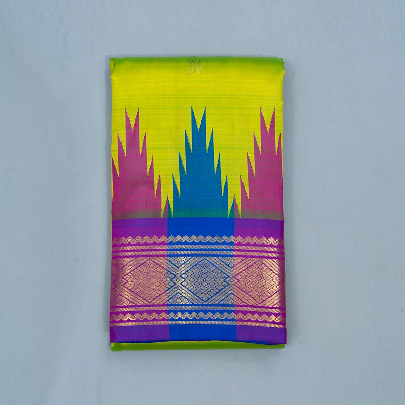 Hayagrivas Fluorescent Green Pure One-sided border Kanjivaram Silk Saree KBF513F1-1