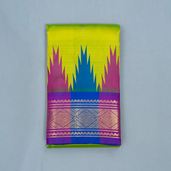 Hayagrivas Fluorescent Green Pure One-sided border Kanjivaram Silk Saree KBF513F1-1