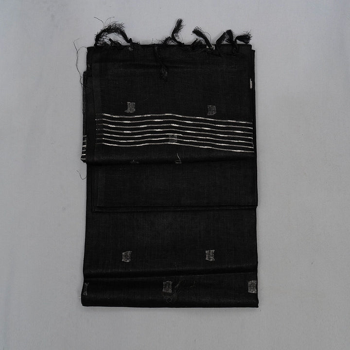 Hayagrivas Black Handloom Linen Saree KSBE147C9-4