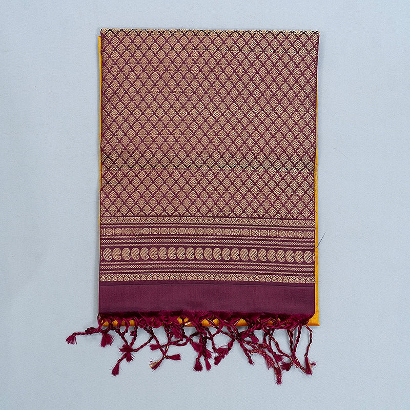 Hayagrivas Mustard Yellow Handloom Soft Silk Saree KBF566G3-1