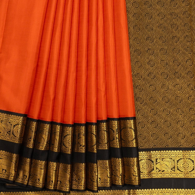 Hayagrivas Handloom Fanta Orange Kanjivaram Silk Saree with Black Border KBF186E2-1