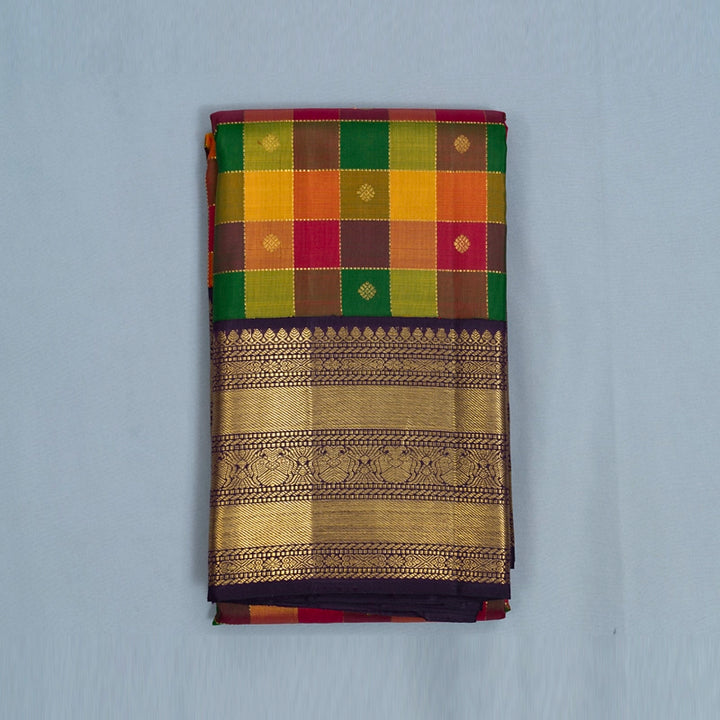 Hayagrivas Handloom Multicolour Checks Kanjivaram Silk Saree with Nagapazham Border KBF251E2-1