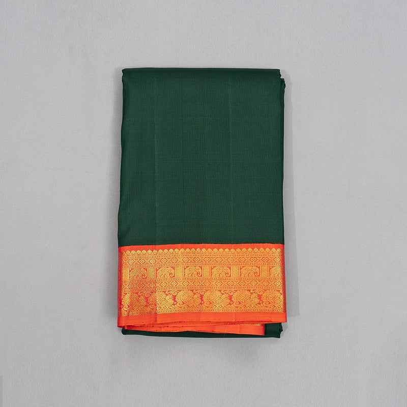 Hayagrivas Handloom Bottle Green Kanjivaram Silk Saree with Orangish-Pink Border KBF307E4-1