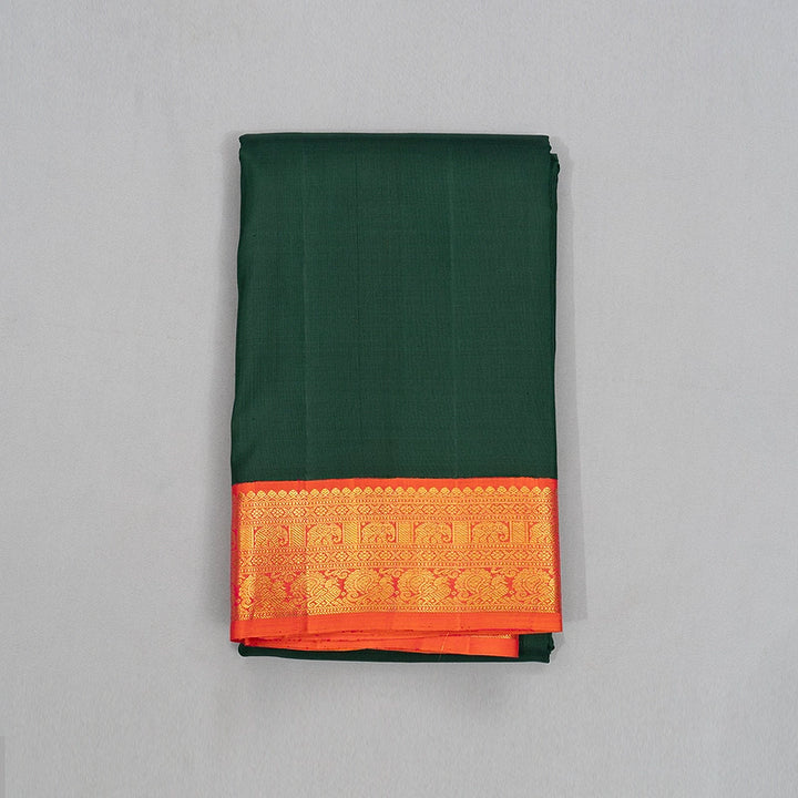 Hayagrivas Handloom Bottle Green Kanjivaram Silk Saree with Orangish-Pink Border KBF307E4-1