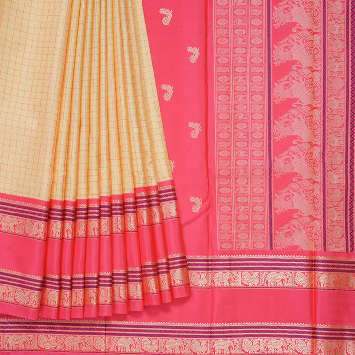 Hayagrivas Handloom Sandal Kanjivaram Silk Saree with Fuchsia Pink Border KBE1443J1-1