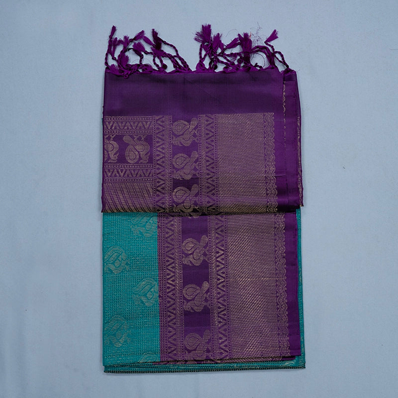 Hayagrivas Teal Green Handloom Soft Silk Saree KBE2106A31-1