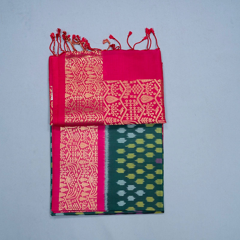 Hayagrivas Bottle Green Handloom Ikkat Soft Silk Saree KBE2150A2-7