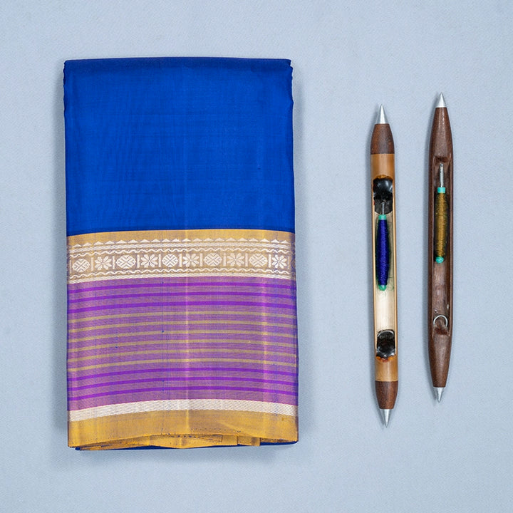 Hayagrivas Handloom Royal Blue Kanjivaram Silk Saree with Gold Border KBF224E2-6