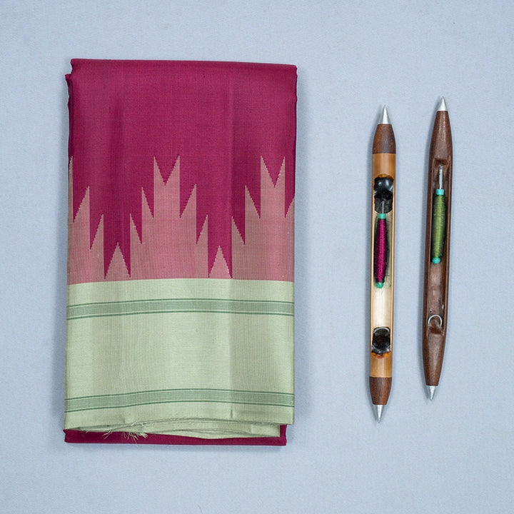 Hayagrivas Handloom Burgundy Kanjivaram Silk Saree with Pista Green Border KBF224E9-2