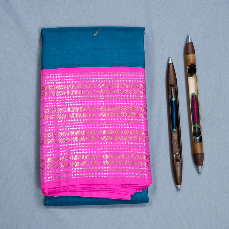 Hayagrivas Handloom Teal Kanjivaram Silk Saree with Fuchsia Pink Border KBF251E5-1