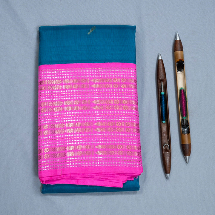 Hayagrivas Handloom Teal Kanjivaram Silk Saree with Fuchsia Pink Border KBF251E5-1